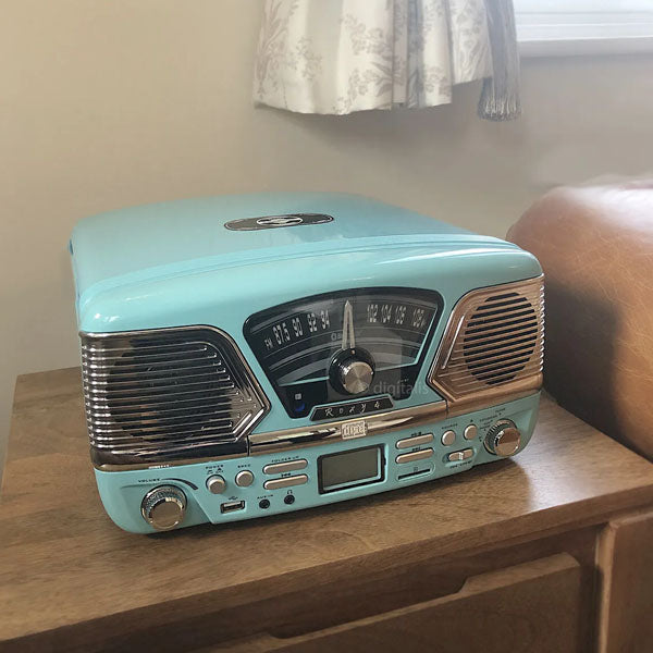 Steepletone Roxy 4 1960 Retro Style Record Player 4-in-1 Music Centre Gloss Blue