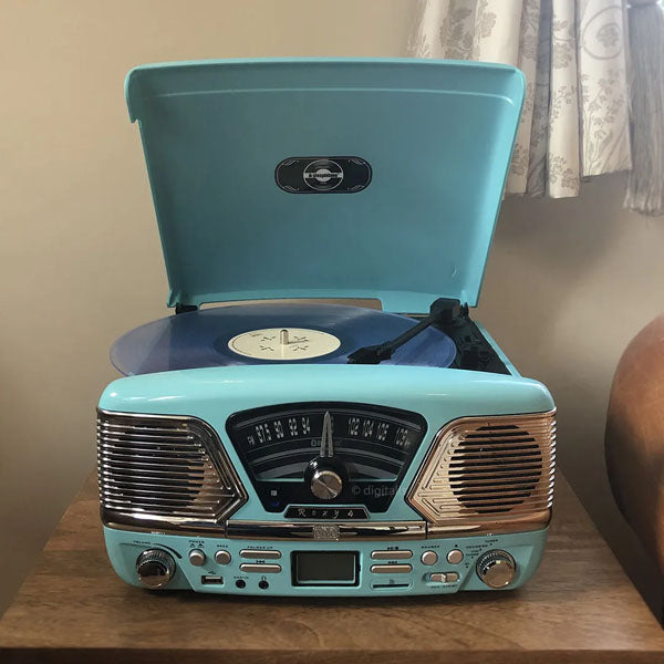 Steepletone Roxy 4 1960 Retro Style Record Player 4-in-1 Music Centre Gloss Blue