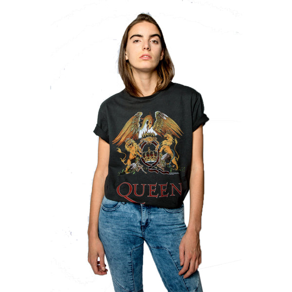QUEEN -  Colour Crest Amplified Vintage Charcoal T Shirt