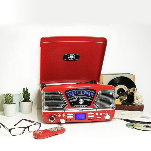 Steepletone Roxy 4 1960 Retro Style Record Player 4-in-1 Music Centre Red