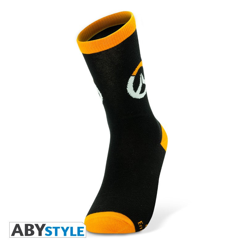 Overwatch Logo Design Blizzard Licensed Black & Orange Unisex One Size Fits All Crew Socks (One Pair)