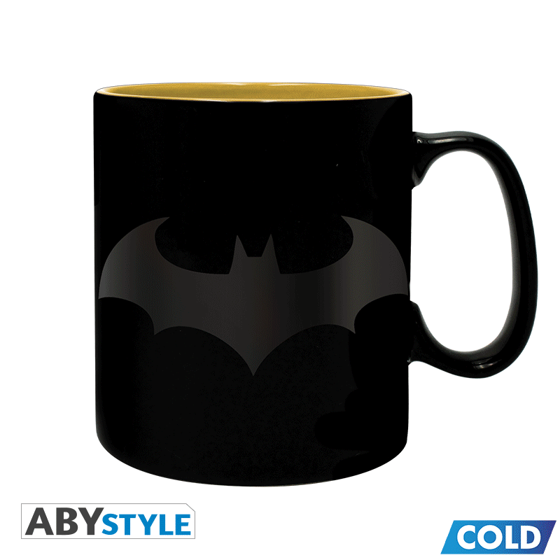 Batman Logo and Silhouette Joker Mouth and Straight Jacket Design DC Comics Licensed Black (Matte) 460 ml Ceramic Heat Changing Mug