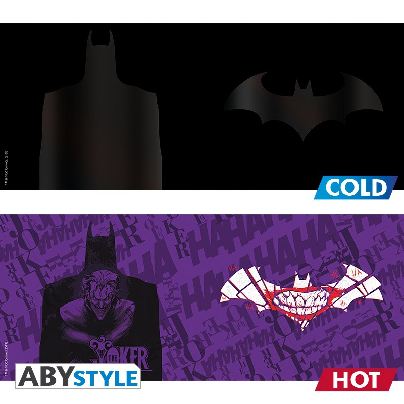 Batman Logo and Silhouette Joker Mouth and Straight Jacket Design DC Comics Licensed Black (Matte) 460 ml Ceramic Heat Changing Mug