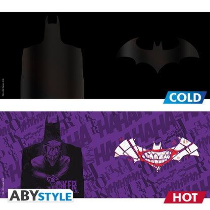 Batman Logo and Silhouette Joker Mouth and Straight Jacket Design DC Comics Licensed Black (Matte) 460 ml Ceramic Heat Changing Mug