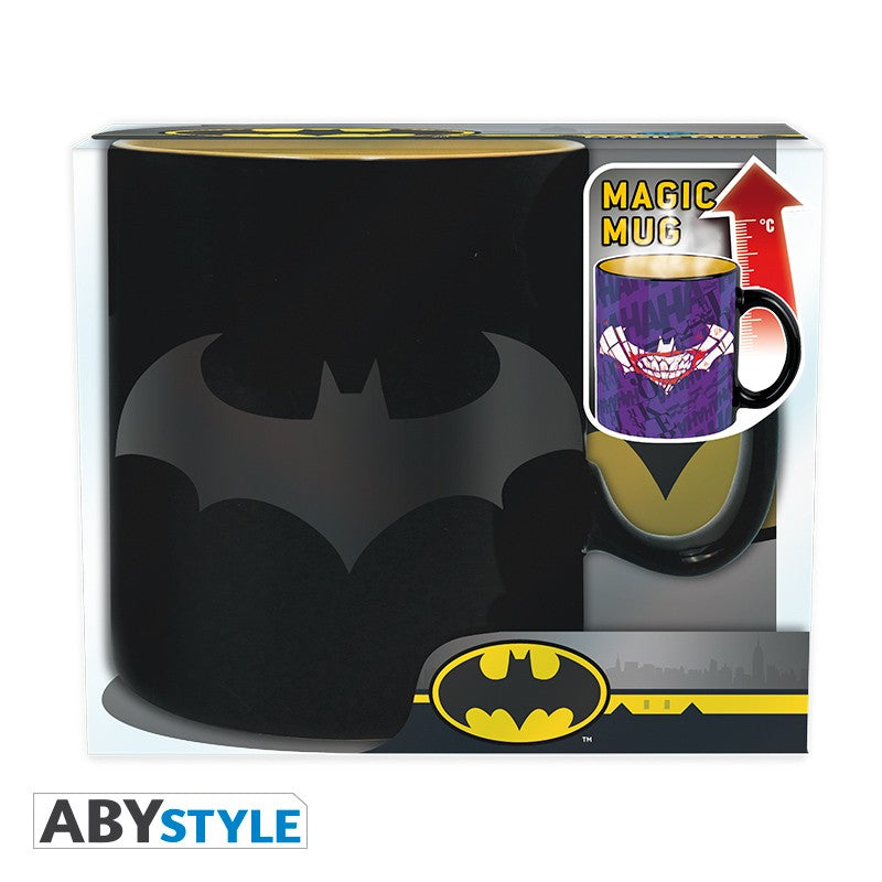 Batman Logo and Silhouette Joker Mouth and Straight Jacket Design DC Comics Licensed Black (Matte) 460 ml Ceramic Heat Changing Mug