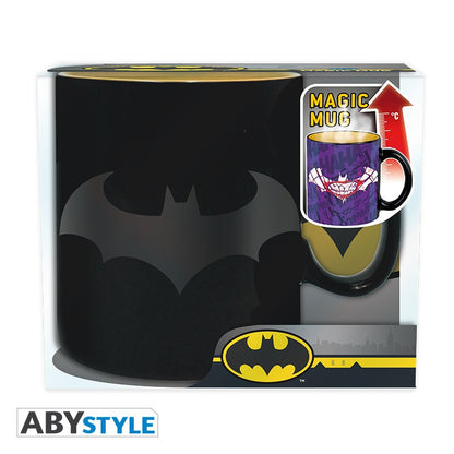 Batman Logo and Silhouette Joker Mouth and Straight Jacket Design DC Comics Licensed Black (Matte) 460 ml Ceramic Heat Changing Mug