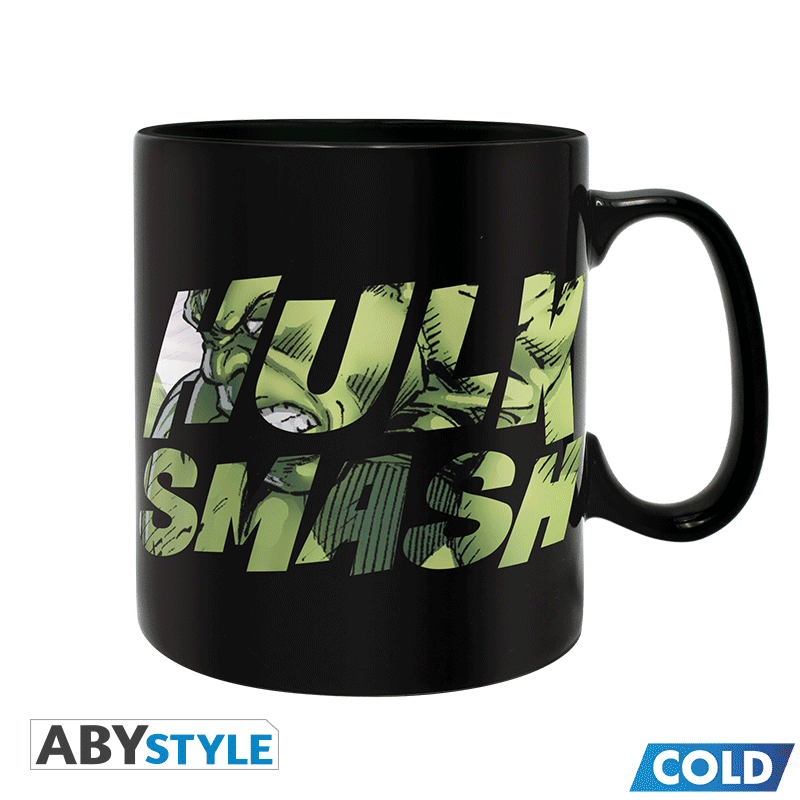 Incredible Hulk Smash Text Design Marvel Licensed Black 460 ml Ceramic Heat Changing Mug
