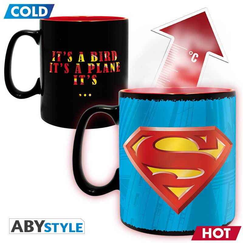 Superman "It's a Bird It's a Plane It's No it's... Superman! Text Design DC Comics Licensed Black 460 ml Ceramic Heat Changing Mug