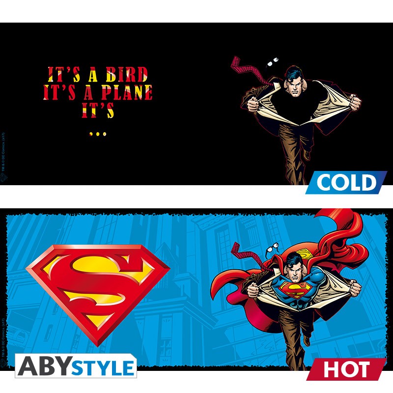Superman "It's a Bird It's a Plane It's No it's... Superman! Text Design DC Comics Licensed Black 460 ml Ceramic Heat Changing Mug
