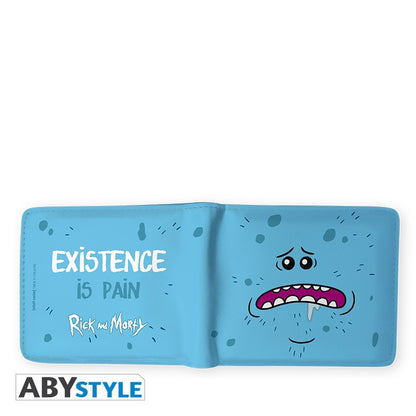 Mr. Meeseeks Existence is Pain Design Rick and Morty Licensed Light Blue Bi-Fold Vinyl Wallet Unisex