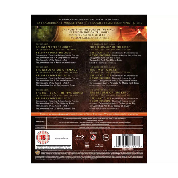 The Hobbit and The Lord of the Rings Trilogy 6-Film Extended Editions 30 Disc Blu-ray Box Set