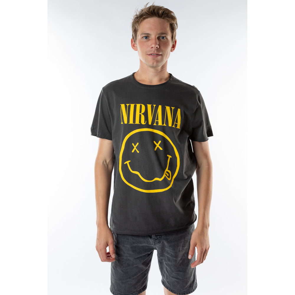 Amplified Nirvana Smiley Face Charcoal T-Shirt