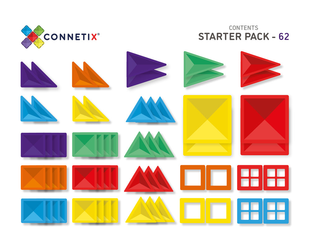 Connetix Starter Pack 62 Piece Set Magnetic Tiles