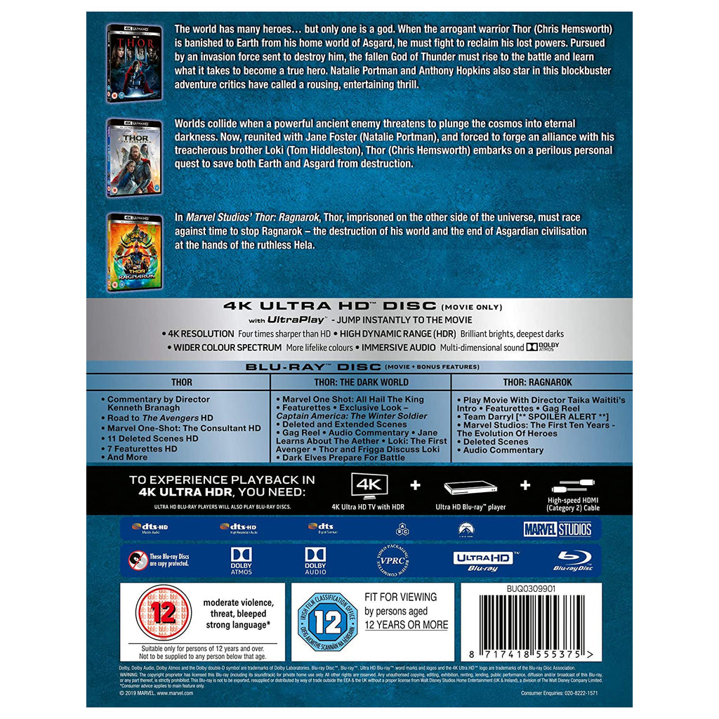 Marvel Studios Thor 3-Movie Collection Blu-Ray 4K Ultra HD – cavo.ae