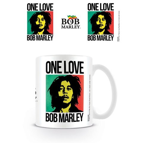 Bob Marley One Love Multi-Coloured (Red/Yellow/Green) Artwork White Mug