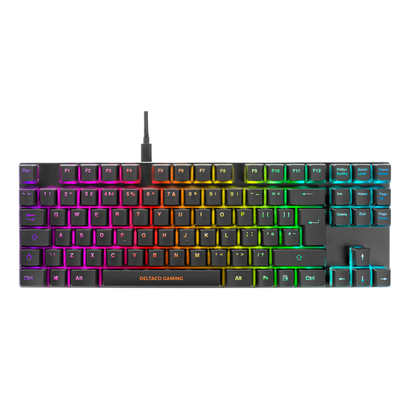 Deltaco Gaming GAM-111B-UK Low-Profile Mechanical RGB Outemu Brown Switches TKL Size UK Layout Anti-Ghosting (N-Key rollover) Black Gaming Keyboard