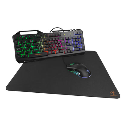 Deltaco Gaming GAM-113 3-in-1 (Keyboard, Mouse, Mousepad) RGB Membrane Switches Full Size Nordic Layout Anti-Ghosting Black Gaming Kit