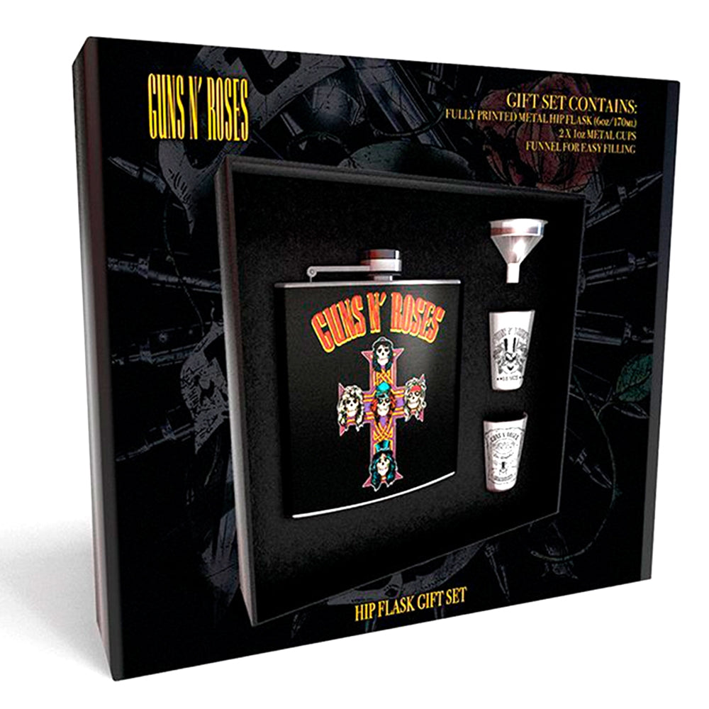 Guns N' Roses Steel Hip Flask Set w/ (Hip Flask, 2 Cups & Funnel)