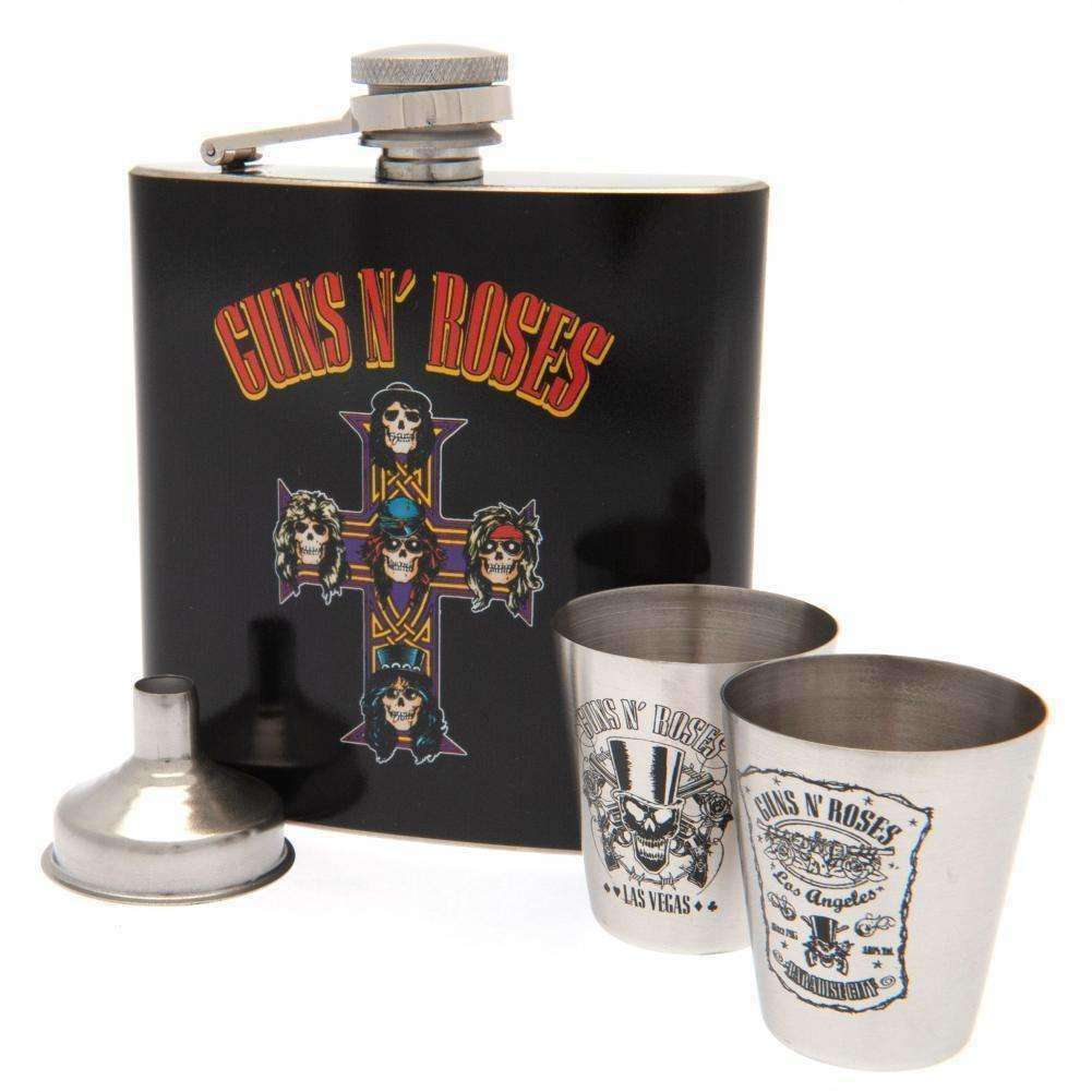 Guns N' Roses Steel Hip Flask Set w/ (Hip Flask, 2 Cups & Funnel)