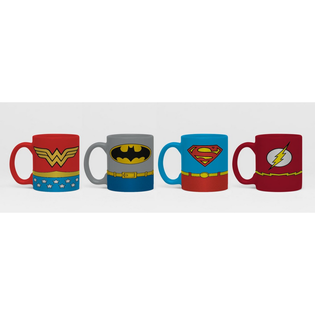 GBeye Justice League Uniforms/Costume Design DC Comics Licensed Multi-Color 150 ml 4x Ceramic Espresso Mug Gift Set