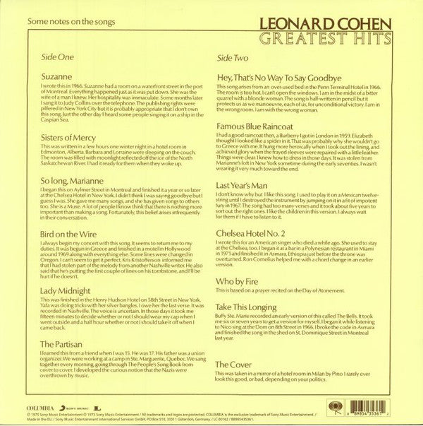 Leonard Cohen - Greatest Hits - LP