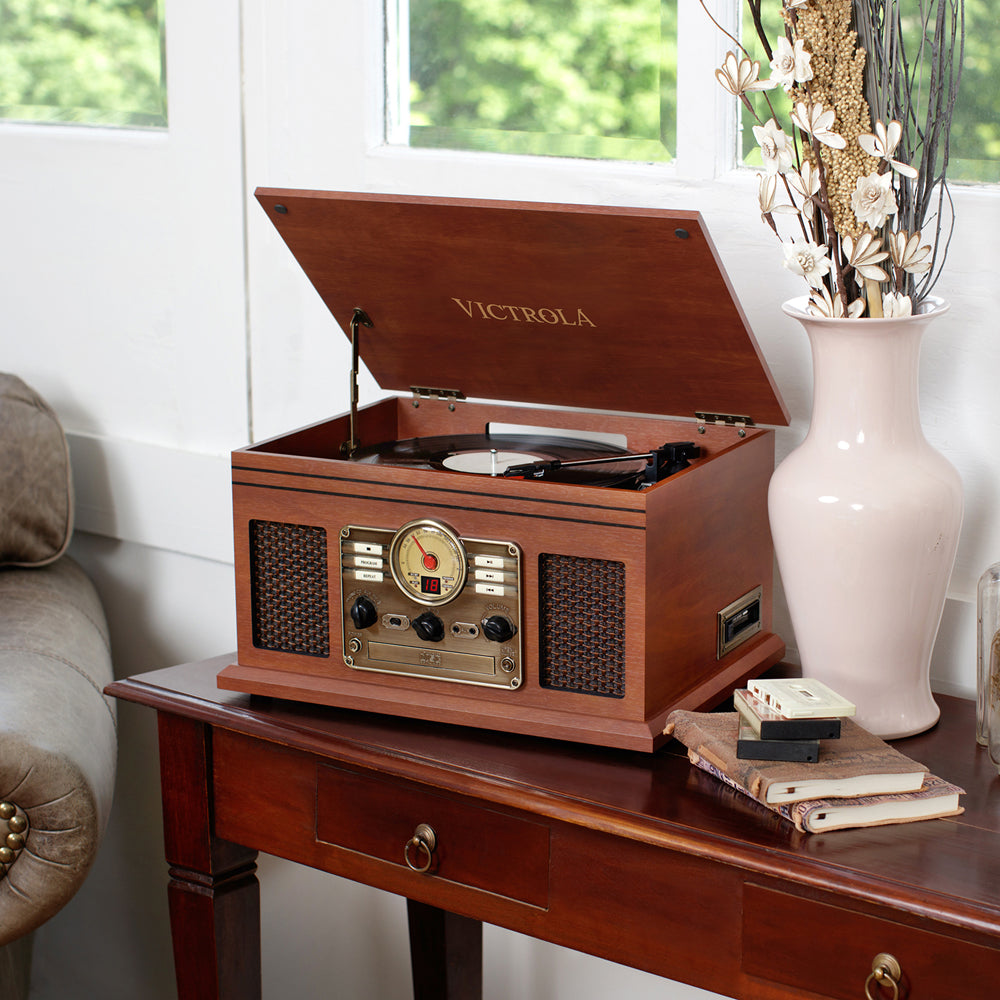 Victrola VTA-200B 6-in-1 Bluetooth Record Player/Turntable, CD, Cassette Player and Radio Music Centre (Damaged Box)