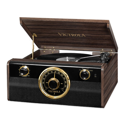 Victrola Empire Junior VTA-240B  4-in-1 Wood Bluetooth Mid Century Record Player with 3-Speed Turntable and FM Radio Music Centre
