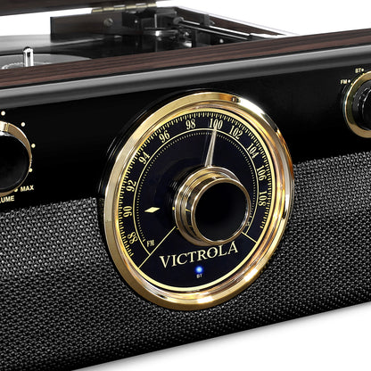 Victrola Empire Junior VTA-240B  4-in-1 Wood Bluetooth Mid Century Record Player with 3-Speed Turntable and FM Radio Music Centre