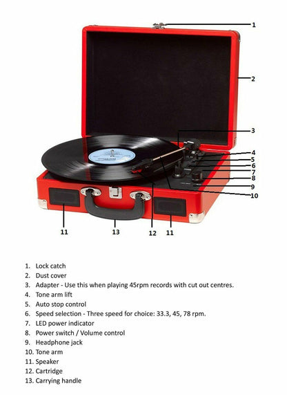 Denver Record Player - Red