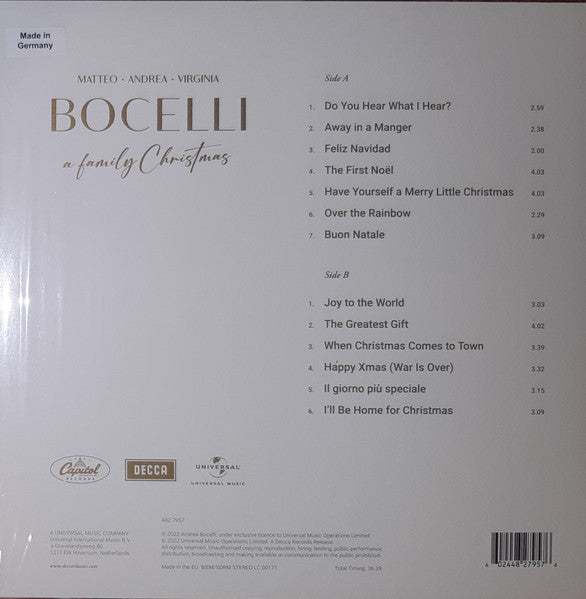 Andrea Bocelli, Matteo Bocelli, Virginia Bocelli  - A Family Christmas - LP